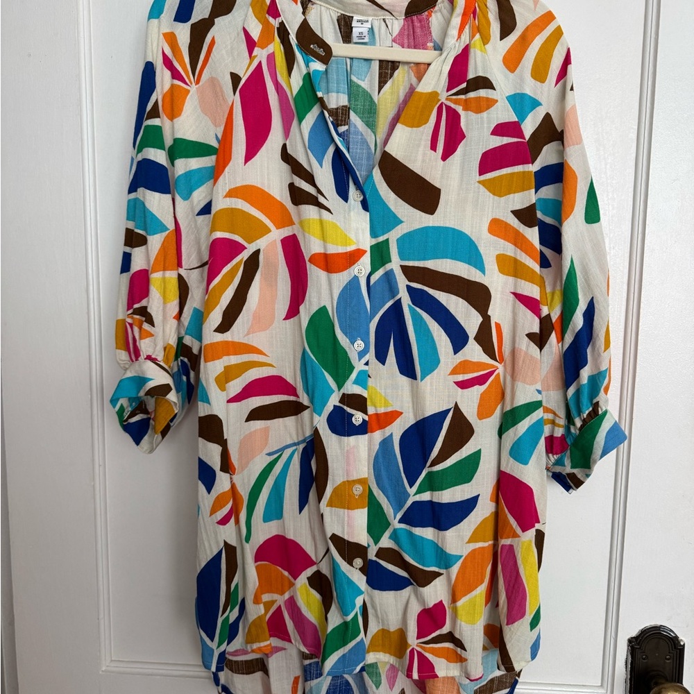 Tabitha Multicolor Leaf Print Button Down Shirt - image 1